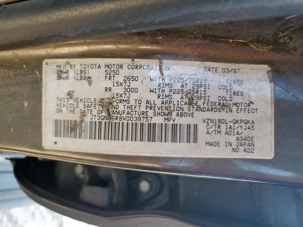 1997 Toyota 4Runner Sr5 VIN: JT3GN86R8V0039757 Lot: 64860475
