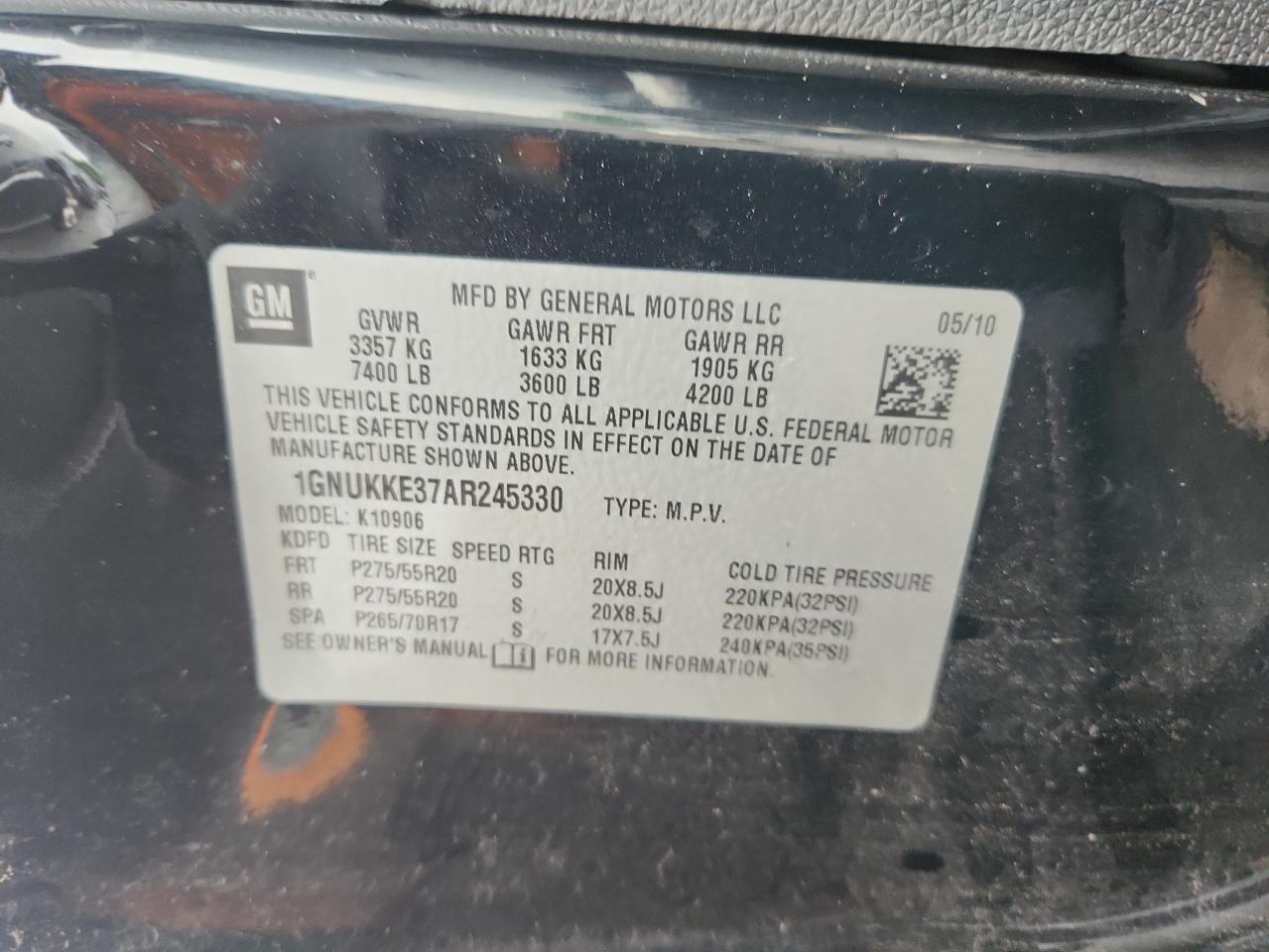 2010 Chevrolet Suburban K1500 Ltz VIN: 1GNUKKE37AR245330 Lot: 64144765