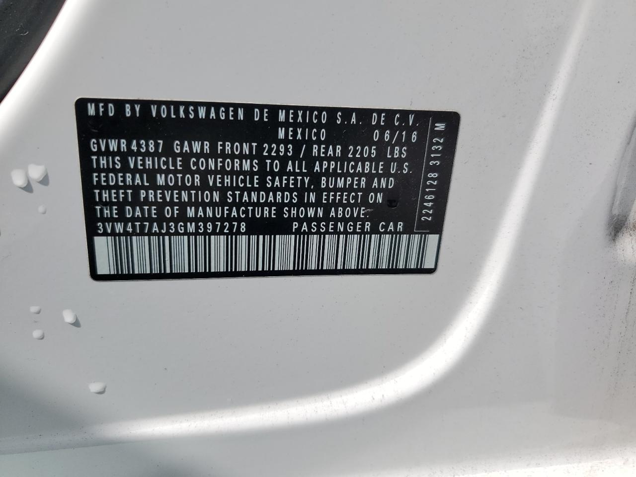 2016 Volkswagen Jetta Gli VIN: 3VW4T7AJ3GM397278 Lot: 66895695