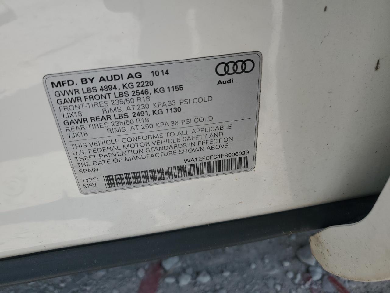 2015 Audi Q3 Premium Plus VIN: WA1EFCFS4FR006039 Lot: 63076935
