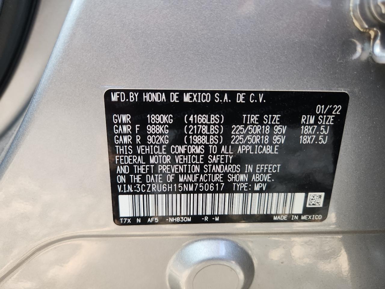 2022 Honda Hr-V Sport VIN: 3CZRU6H15NM750617 Lot: 65981395