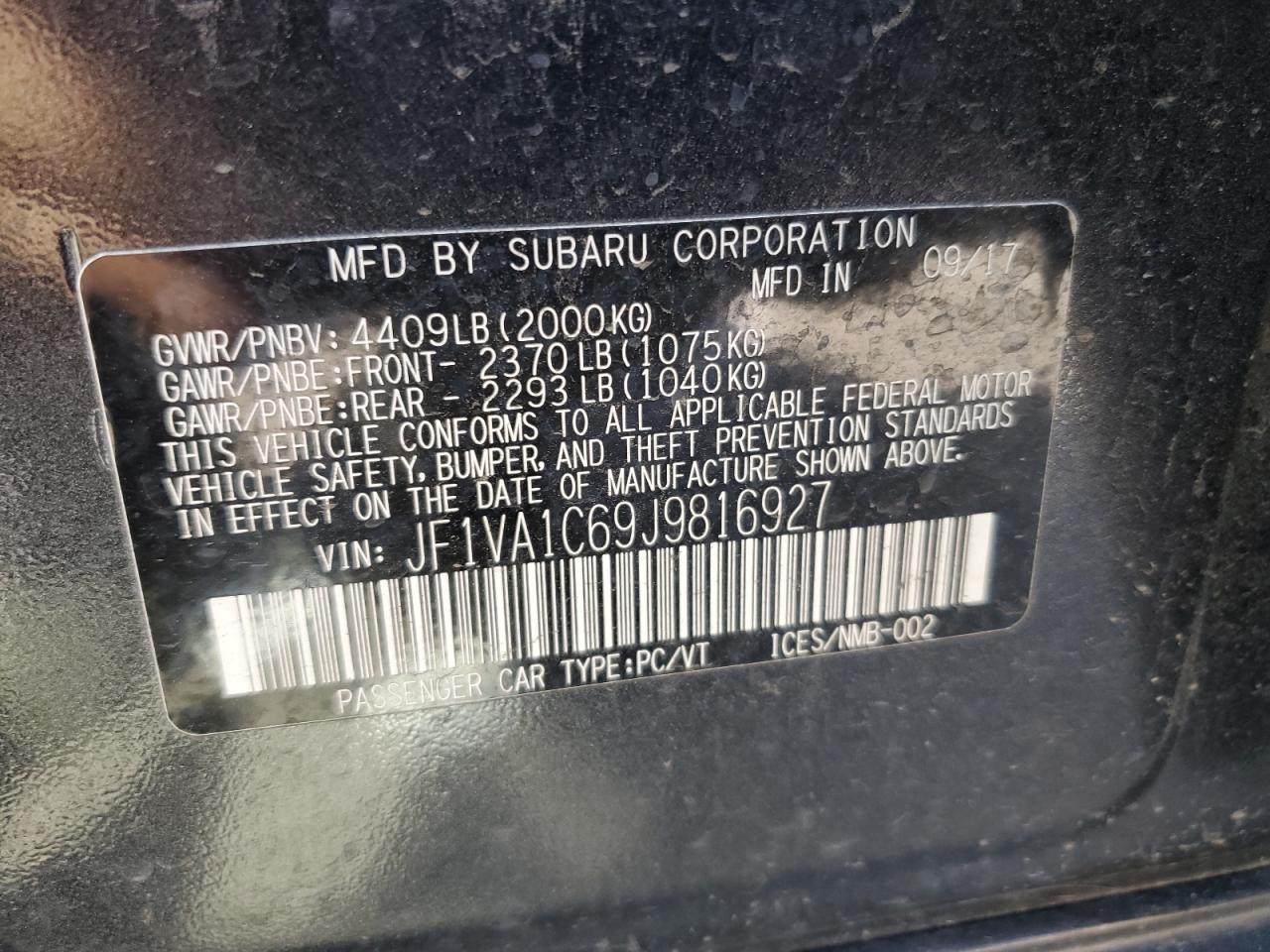 2018 Subaru Wrx Premium VIN: JF1VA1C69J9816927 Lot: 63056835