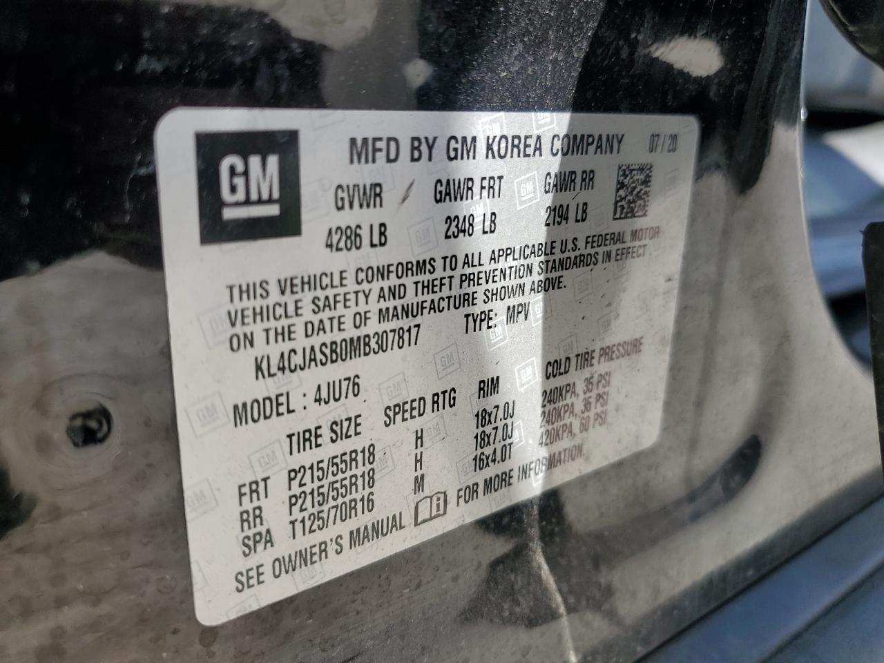 2021 Buick Encore Preferred VIN: KL4CJASB0MB307817 Lot: 64015715