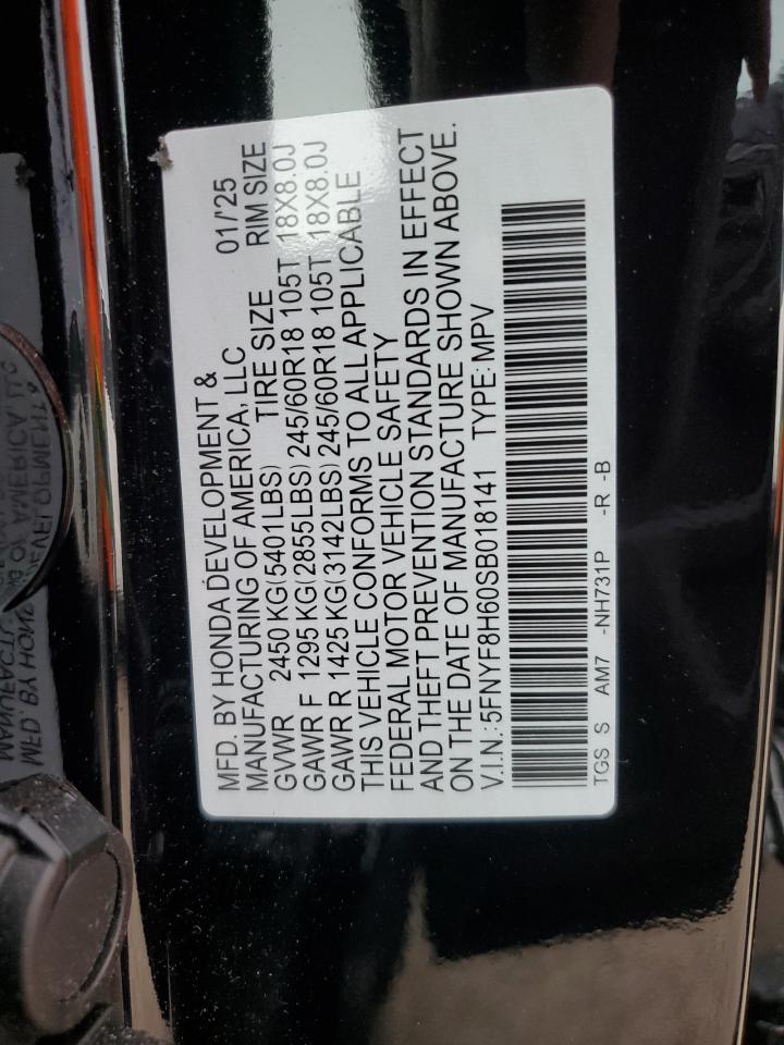 2025 Honda Passport Trail Sport VIN: 5FNYF8H60SB018141 Lot: 64741805