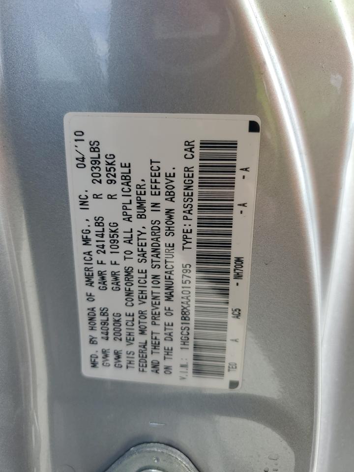 2010 Honda Accord Exl VIN: 1HGCS1B8XAA015795 Lot: 66651495