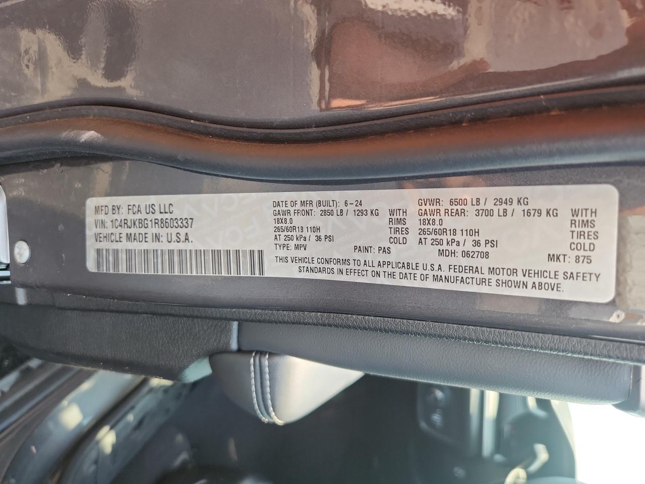 2024 Jeep Grand Cherokee L Limited VIN: 1C4RJKBG1R8603337 Lot: 64798465