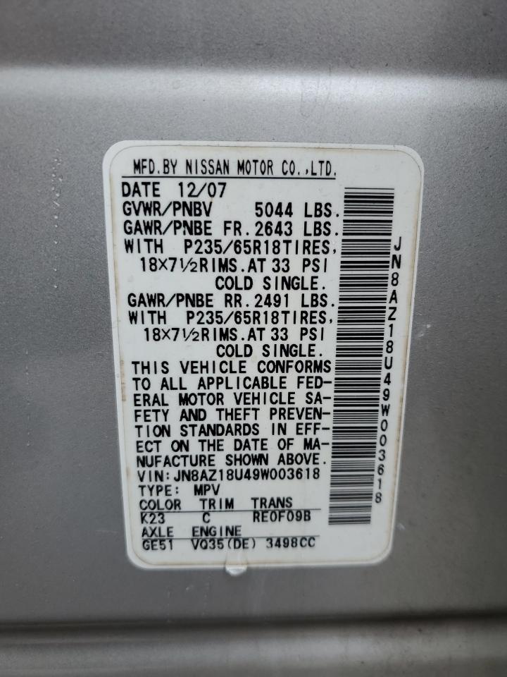 JN8AZ18U49W003618 2009 Nissan Murano S