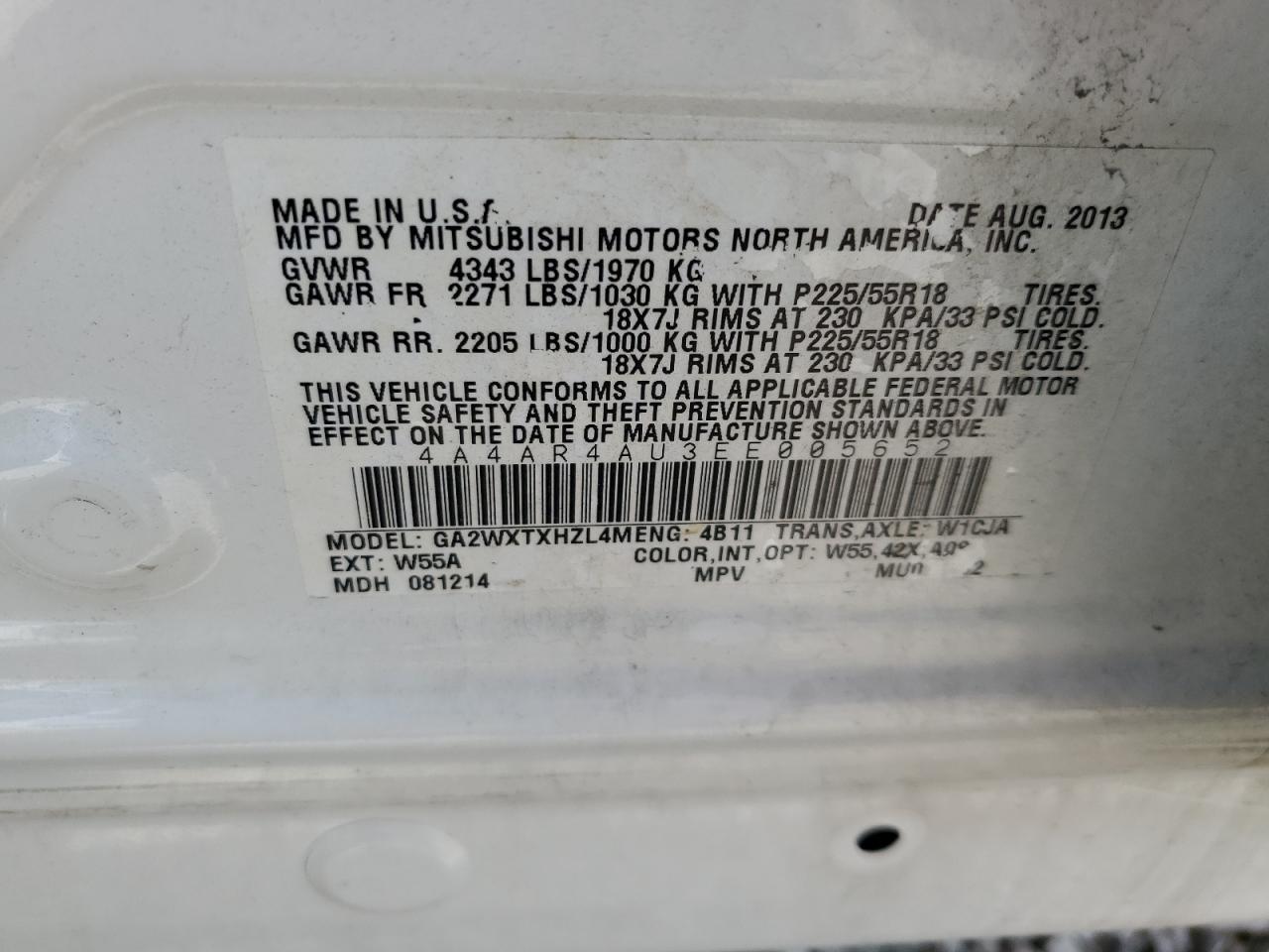 2014 Mitsubishi Outlander Sport Se VIN: 4A4AR4AU3EE005652 Lot: 64939485