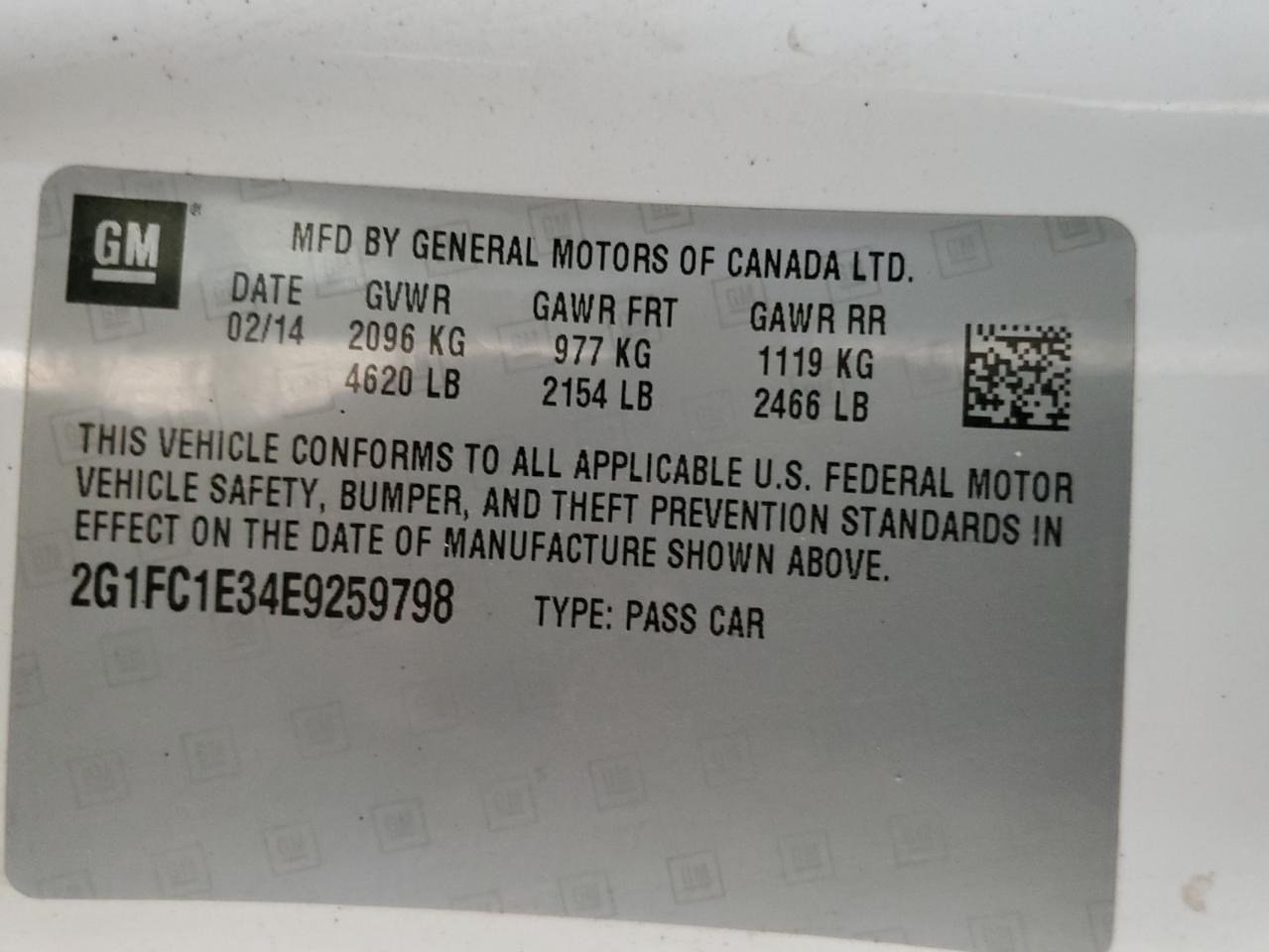 2014 Chevrolet Camaro Lt VIN: 2G1FC1E34E9259798 Lot: 63428885