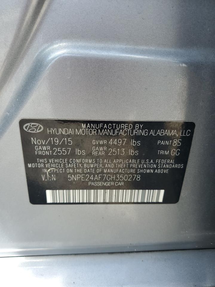 2016 Hyundai Sonata Se VIN: 5NPE24AF7GH350278 Lot: 65053655