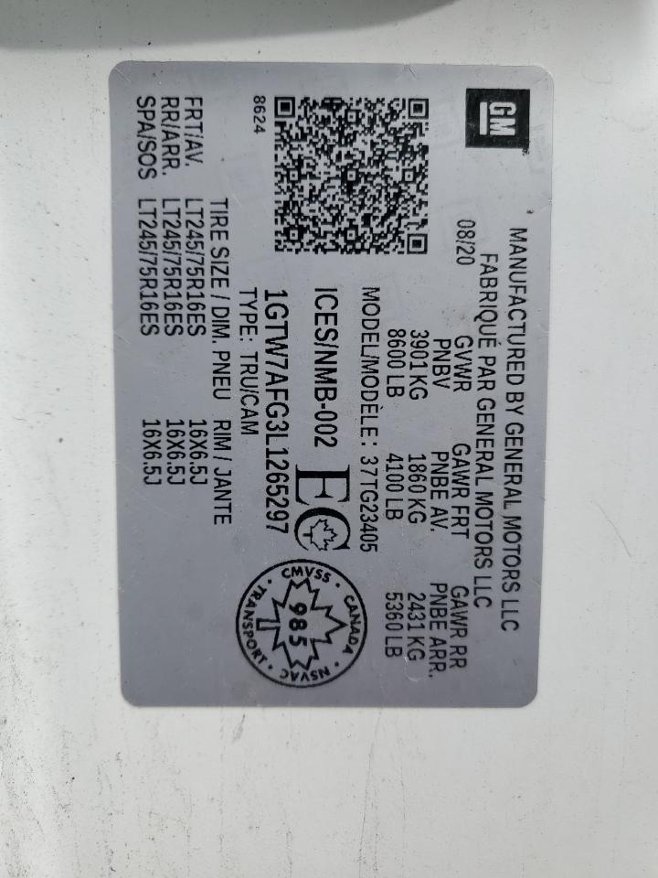 2020 GMC Savana G2500 VIN: 1GTW7AFG3L1265297 Lot: 63905365