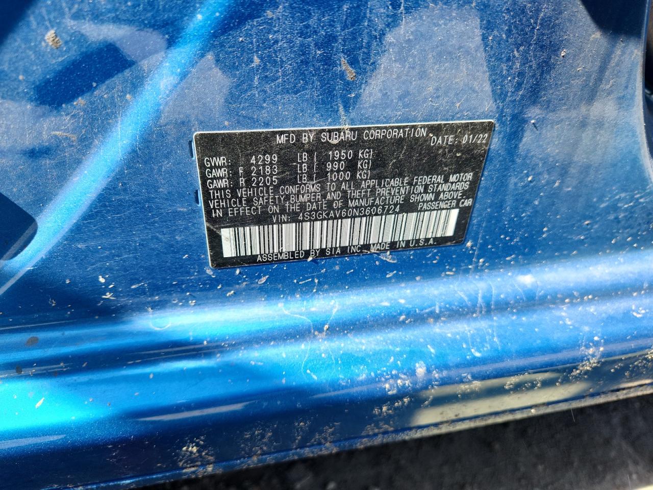 2022 Subaru Impreza Premium VIN: 4S3GKAV60N3606724 Lot: 63113395