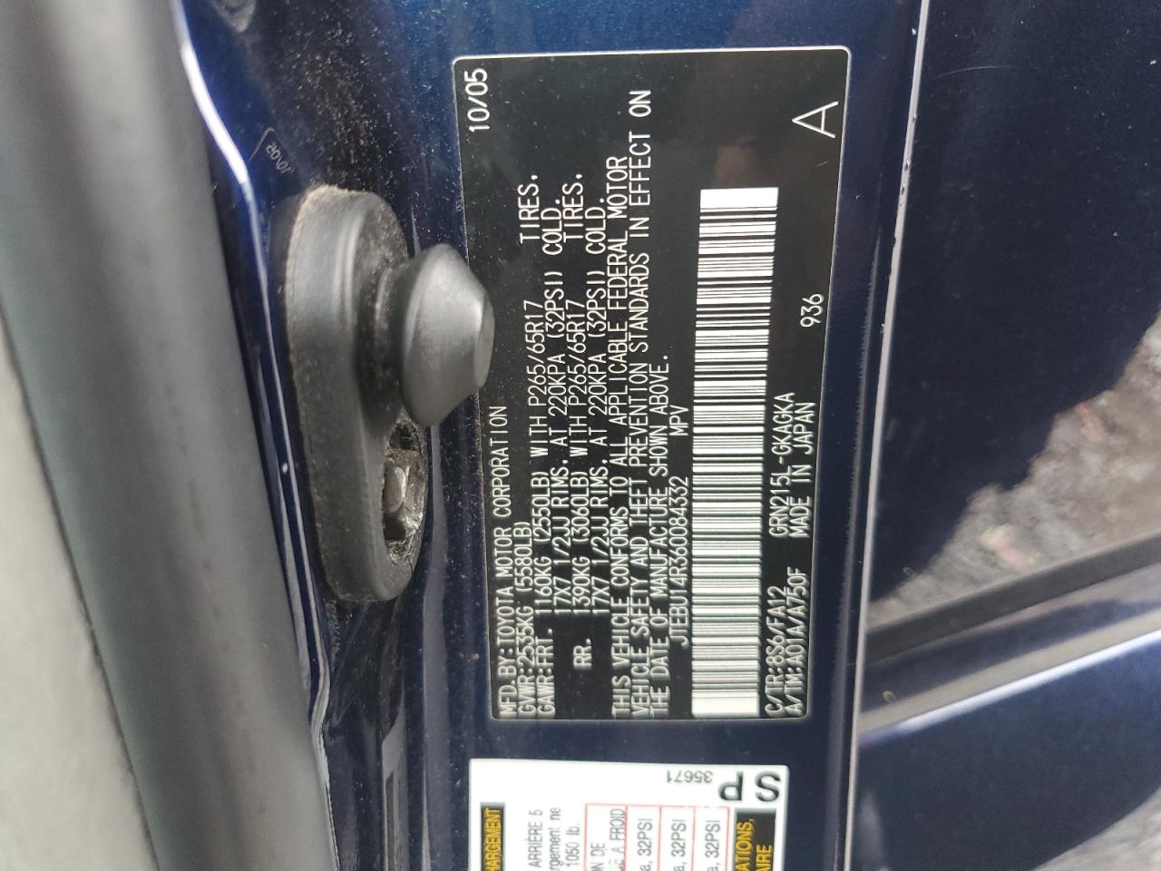 2006 Toyota 4Runner Sr5 VIN: JTEBU14R360084332 Lot: 64448535