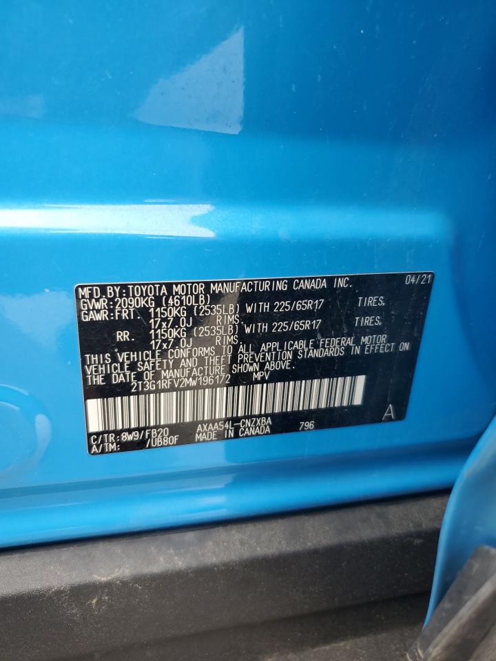 2021 Toyota Rav4 Le VIN: 2T3G1RFV2MW196172 Lot: 65911185