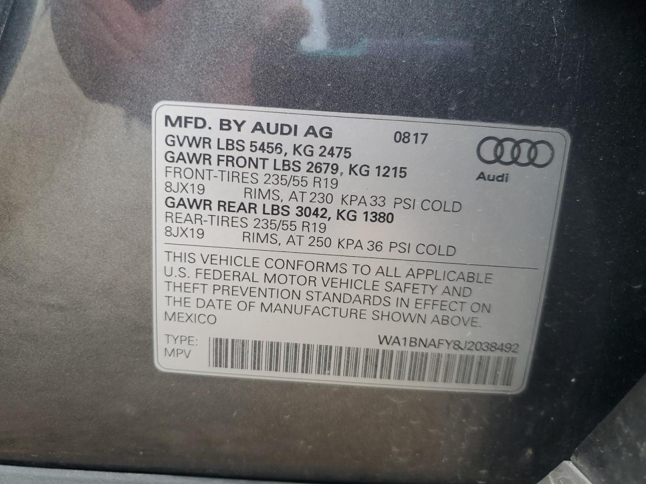 2018 Audi Q5 Premium Plus VIN: WA1BNAFY8J2038492 Lot: 62391075