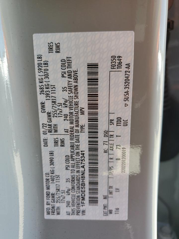 2022 Ford Bronco Base VIN: 1FMDE5BH8NLA75341 Lot: 64238155