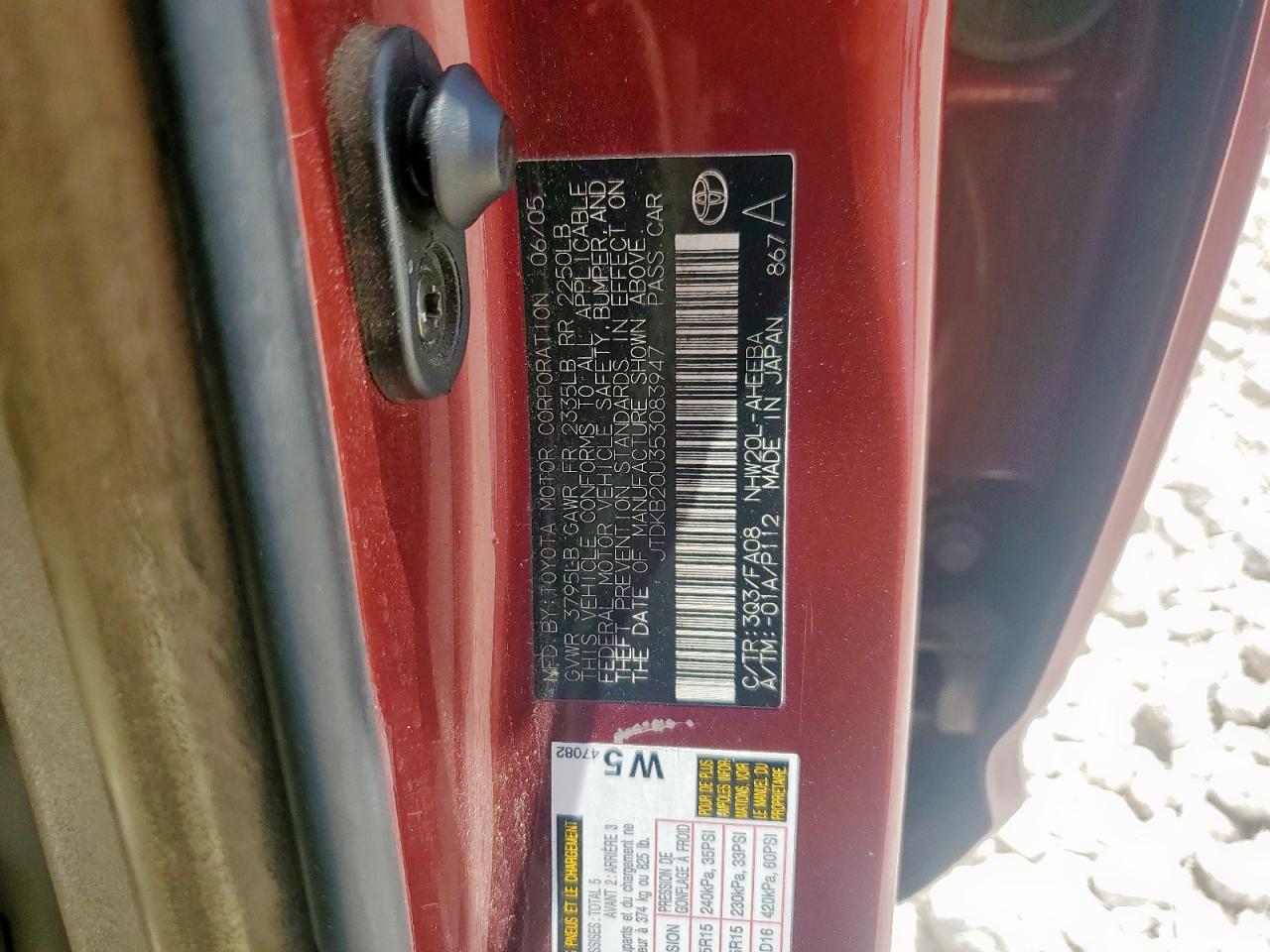 2005 Toyota Prius VIN: JTDKB20U353083947 Lot: 64092095