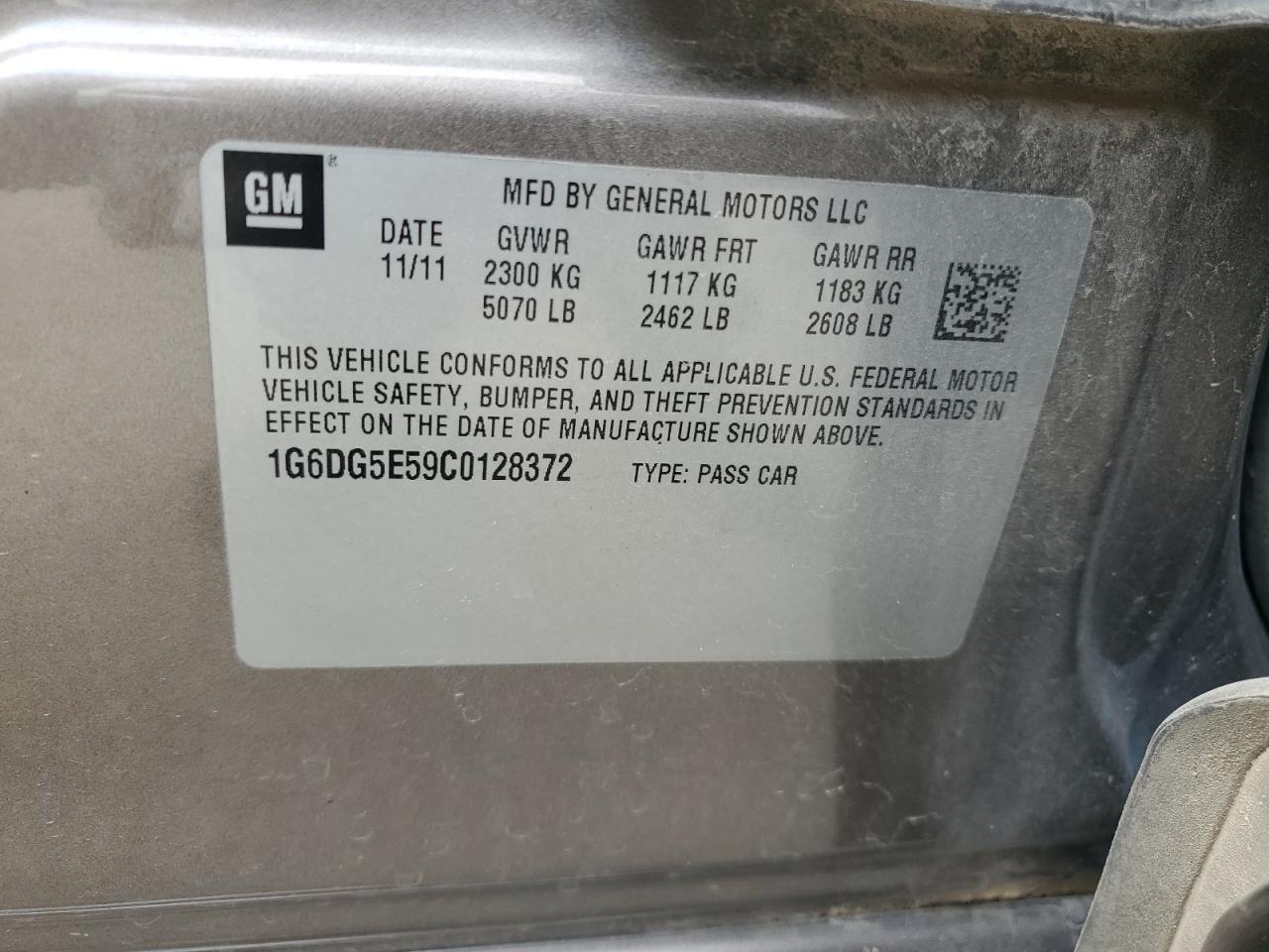 2012 Cadillac Cts Luxury Collection VIN: 1G6DG5E59C0128372 Lot: 65376515