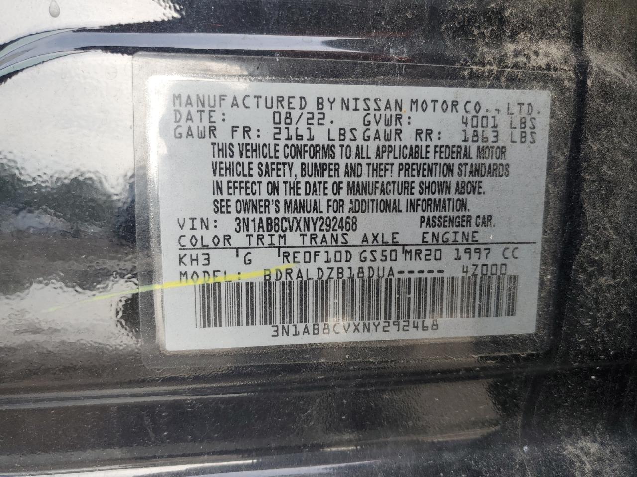 2022 Nissan Sentra Sv VIN: 3N1AB8CVXNY292468 Lot: 64468365