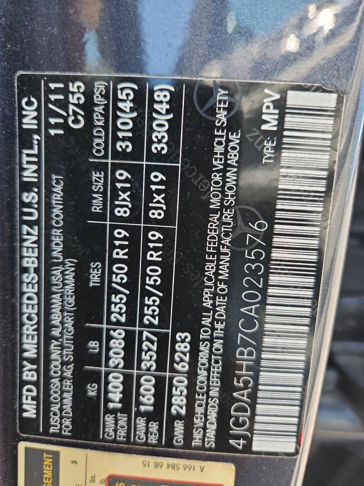 2012 Mercedes-Benz Ml 350 4Matic VIN: 4JGDA5HB7CA023576 Lot: 63185315