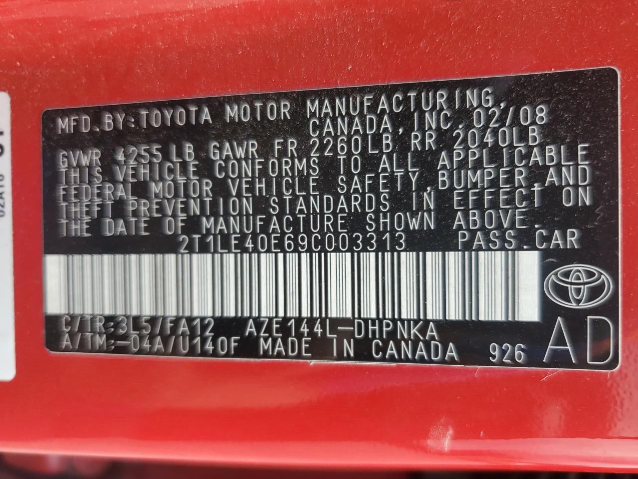 2009 Toyota Corolla Matrix S VIN: 2T1LE40E69C003313 Lot: 63792885