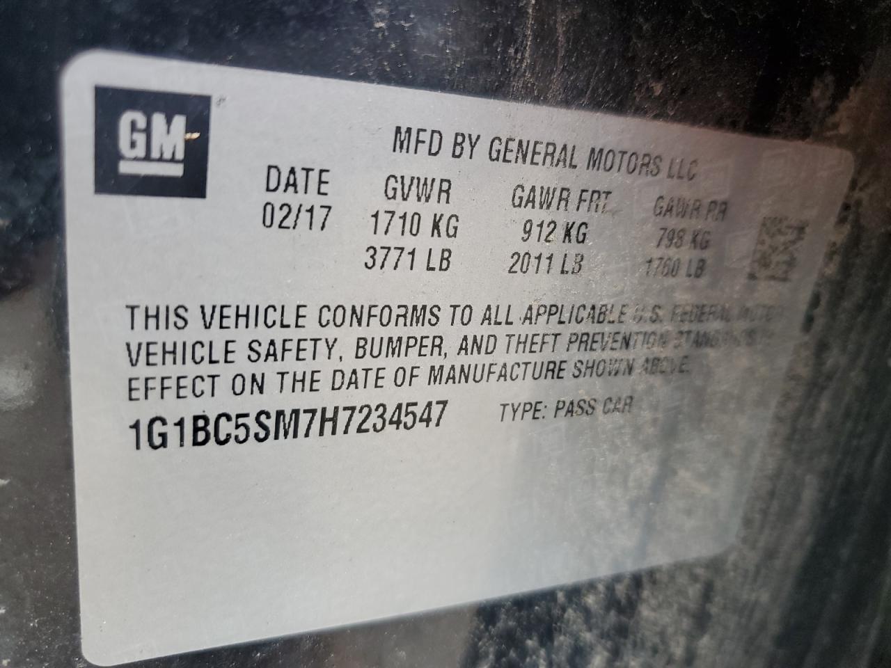 2017 Chevrolet Cruze Ls VIN: 1G1BC5SM7H7234547 Lot: 90518855