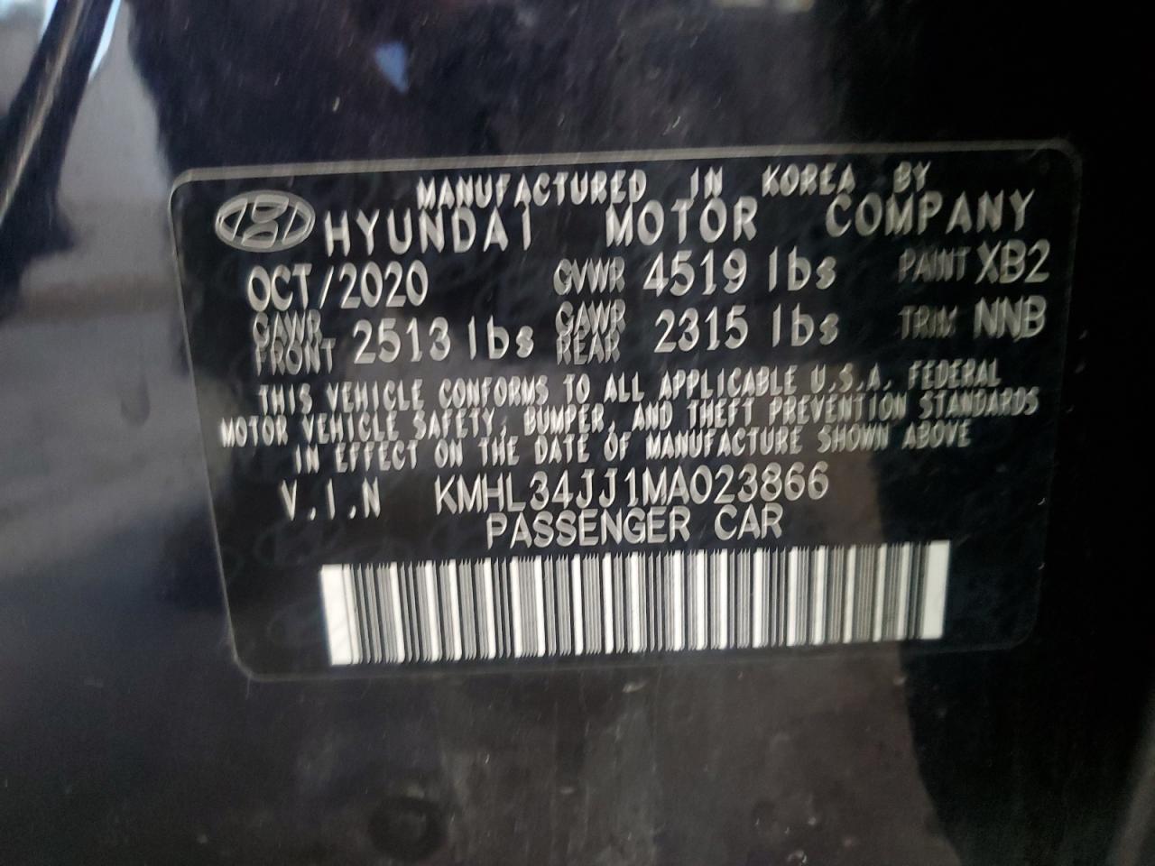 2021 Hyundai Sonata Hybrid VIN: KMHL34JJ1MA023866 Lot: 64807905