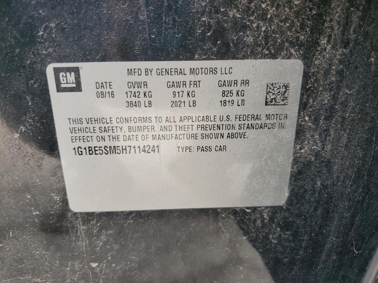 2017 Chevrolet Cruze Lt VIN: 1G1BE5SM5H7114241 Lot: 64967715