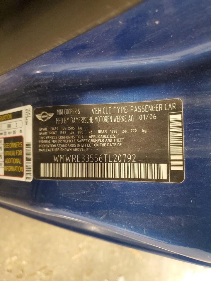 2006 Mini Cooper S VIN: WMWRE33556TL20792 Lot: 65274305