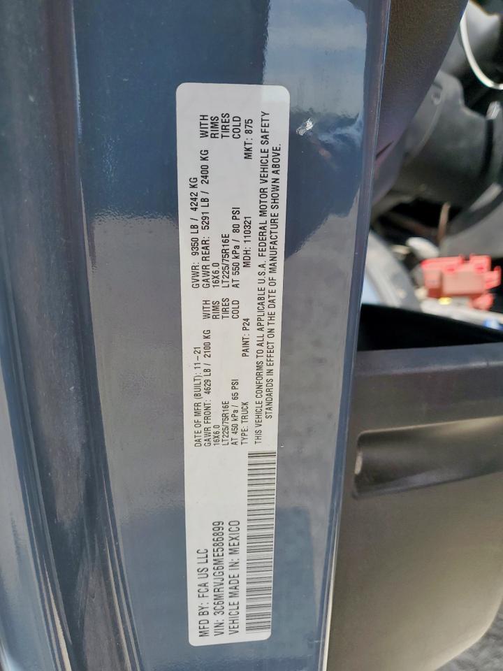 2021 Ram Promaster 3500 3500 High VIN: 3C6MRVJG6ME586899 Lot: 66638165