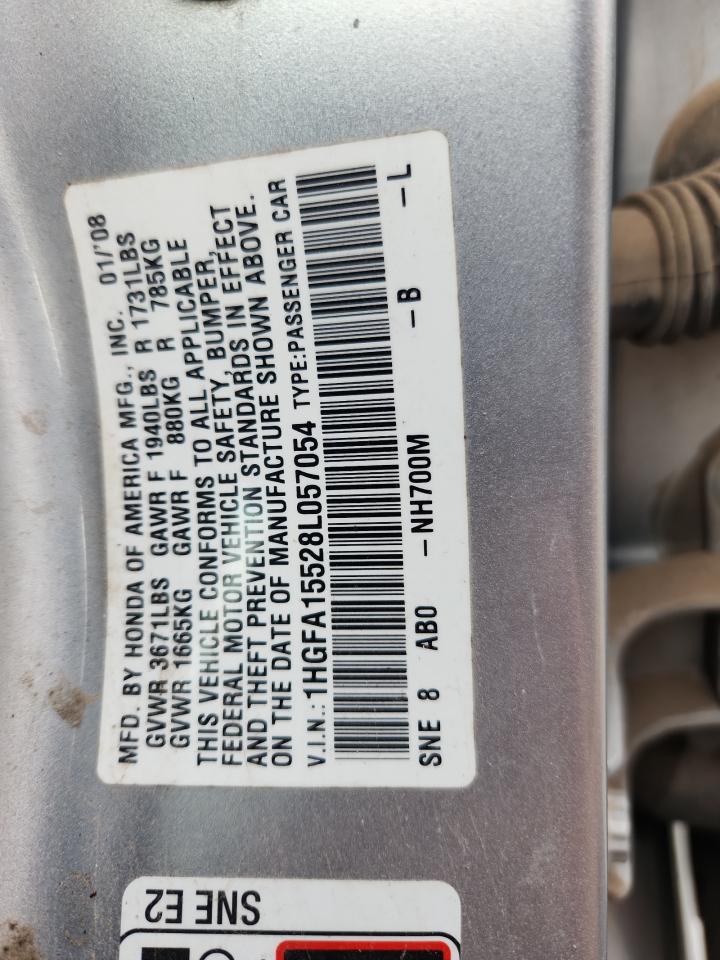 2008 Honda Civic Lx VIN: 1HGFA15528L057054 Lot: 65188095