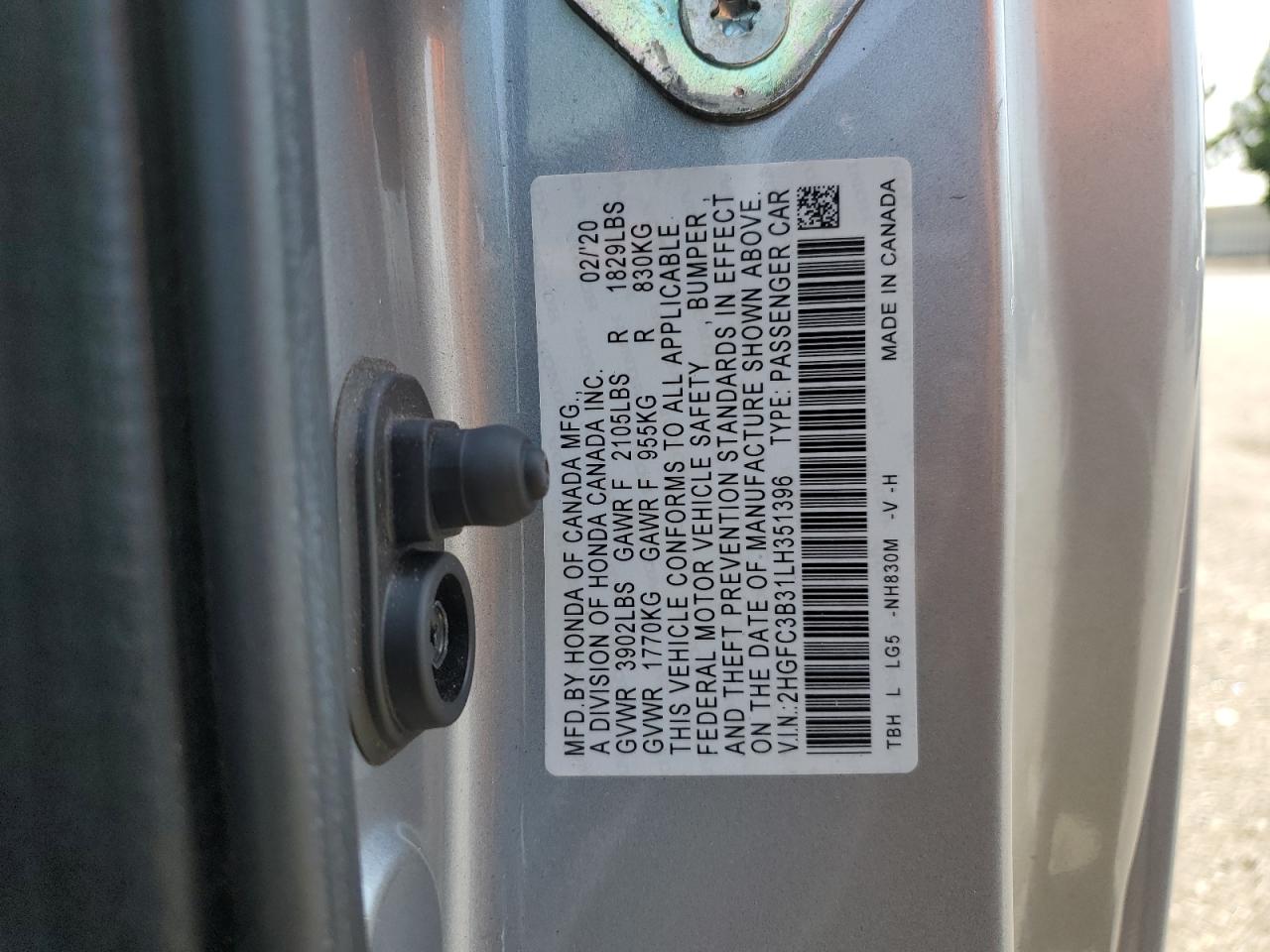 2020 Honda Civic Ex VIN: 2HGFC3B31LH351396 Lot: 64955455