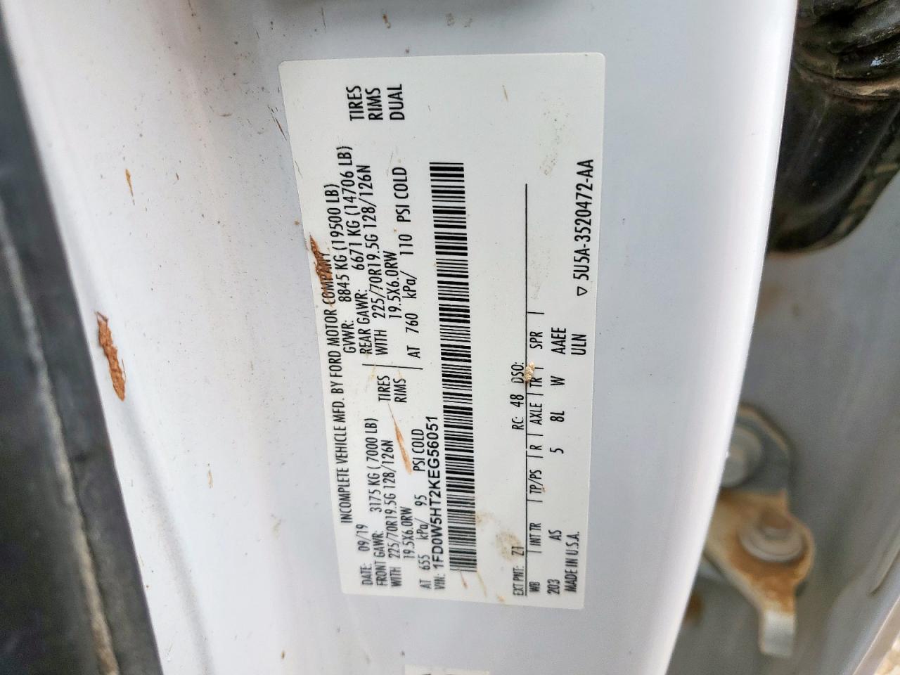 1fd0w5ht2keg56051 1FD0W5HT2KEG56051 2019 Ford F550 Super Duty