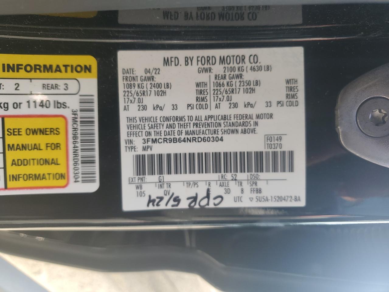 2022 Ford Bronco Sport Big Bend VIN: 3FMCR9B64NRD60304 Lot: 66920945