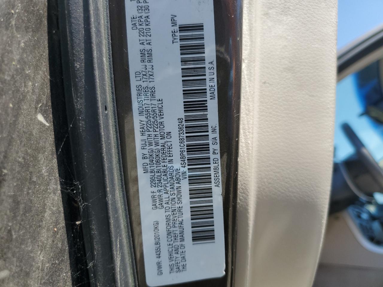 2008 Subaru Outback 2.5I VIN: 4S4BP61C687336248 Lot: 65009195