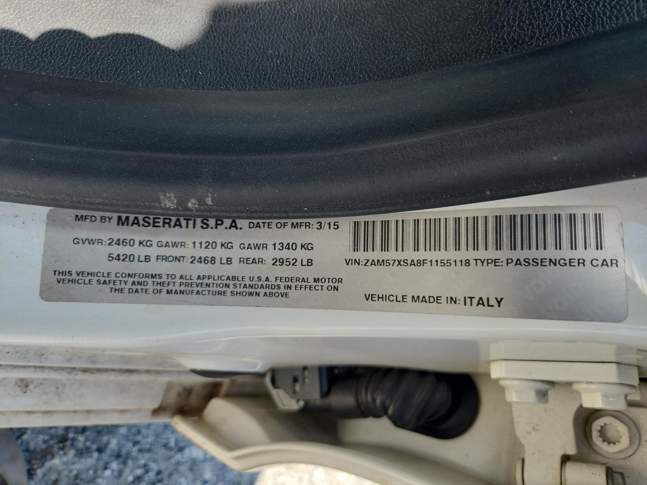 2015 Maserati Ghibli VIN: ZAM57XSA8F1155118 Lot: 64233225