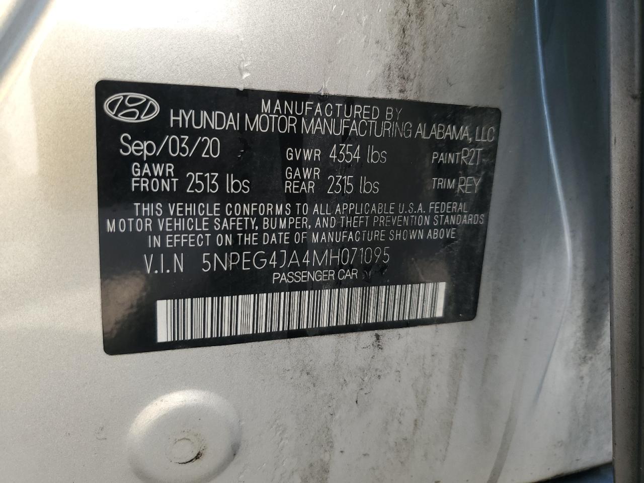 2021 Hyundai Sonata Se VIN: 5NPEG4JA4MH071095 Lot: 66405235