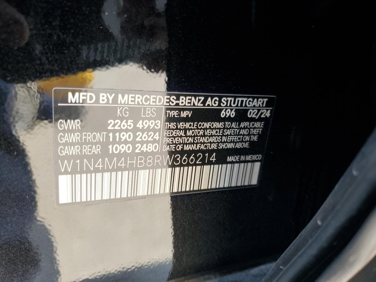 2024 Mercedes-Benz Glb 250 4Matic VIN: W1N4M4HB8RW366214 Lot: 65044945