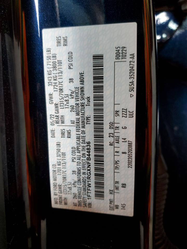 2022 Ford F150 Raptor VIN: 1FTFW1RGXNFB44836 Lot: 65835865