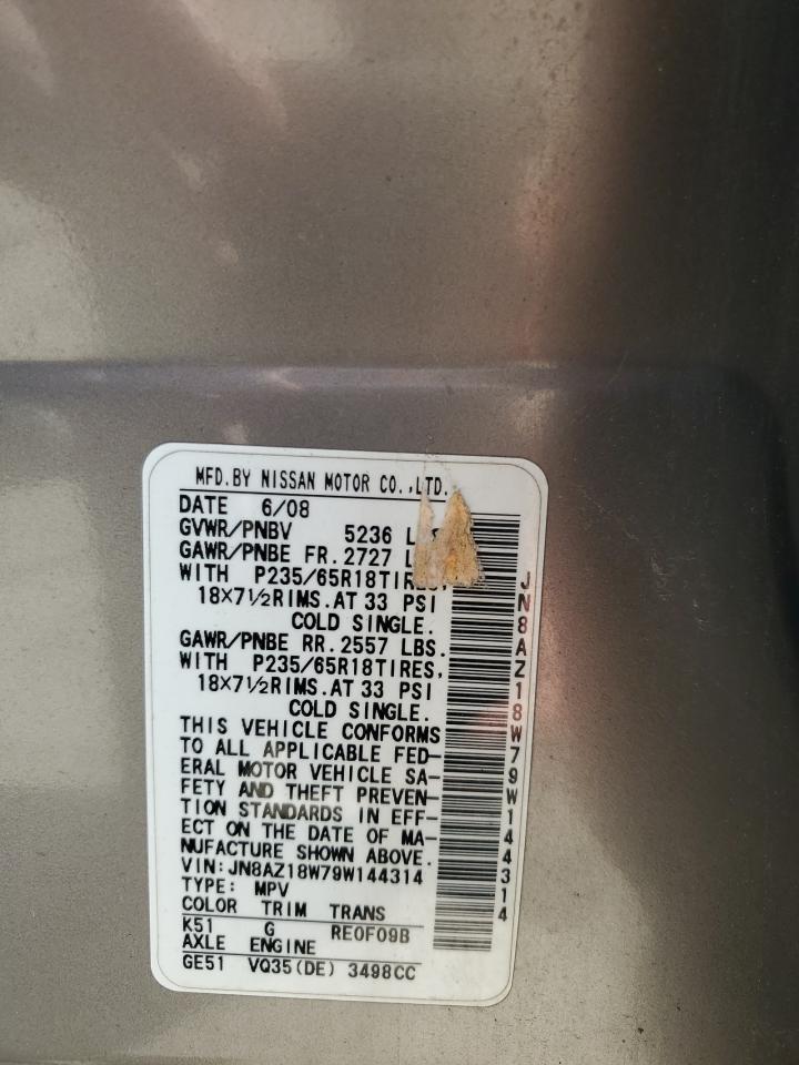 2009 Nissan Murano S VIN: JN8AZ18W79W144314 Lot: 66798415