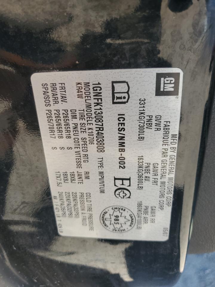 2007 Chevrolet Tahoe K1500 VIN: 1GNFK13087R403808 Lot: 65275495