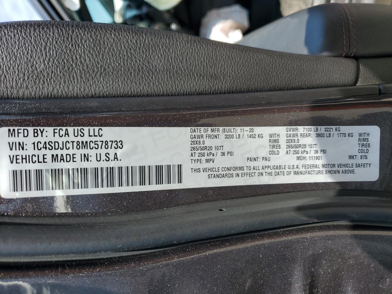 2021 Dodge Durango R/T VIN: 1C4SDJCT8MC578733 Lot: 61928985