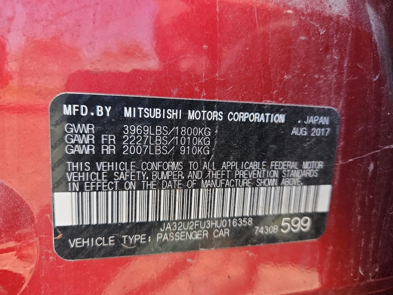 2017 Mitsubishi Lancer Es VIN: JA32U2FU3HU016358 Lot: 63205085