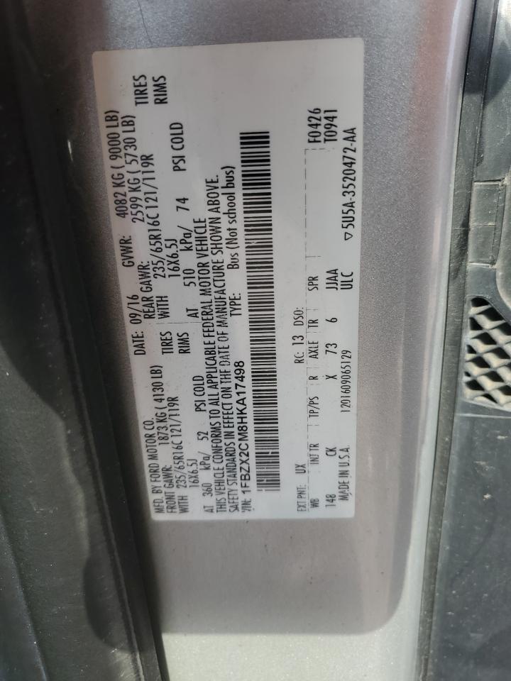 2017 Ford Transit T-350 VIN: 1FBZX2CM8HKA17498 Lot: 64225985
