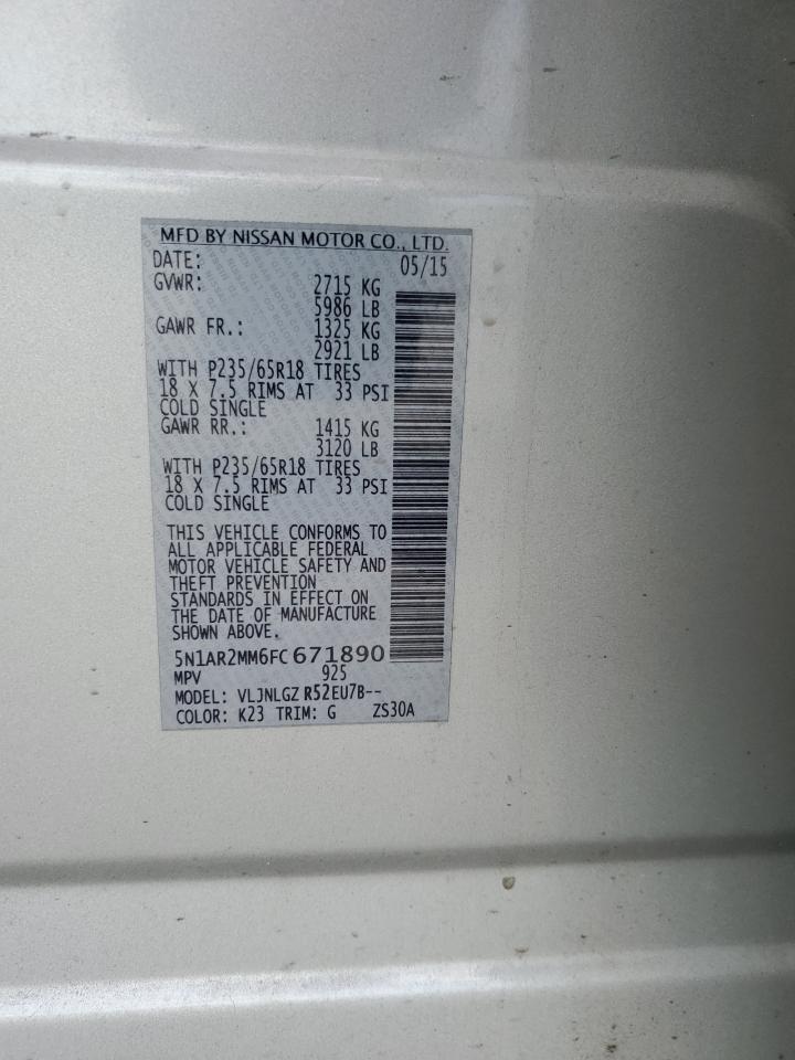 2015 Nissan Pathfinder S VIN: 5N1AR2MM6FC671890 Lot: 65613745