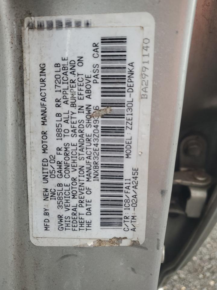 2003 Toyota Corolla Ce VIN: 1NXBR32E43Z049316 Lot: 64357125