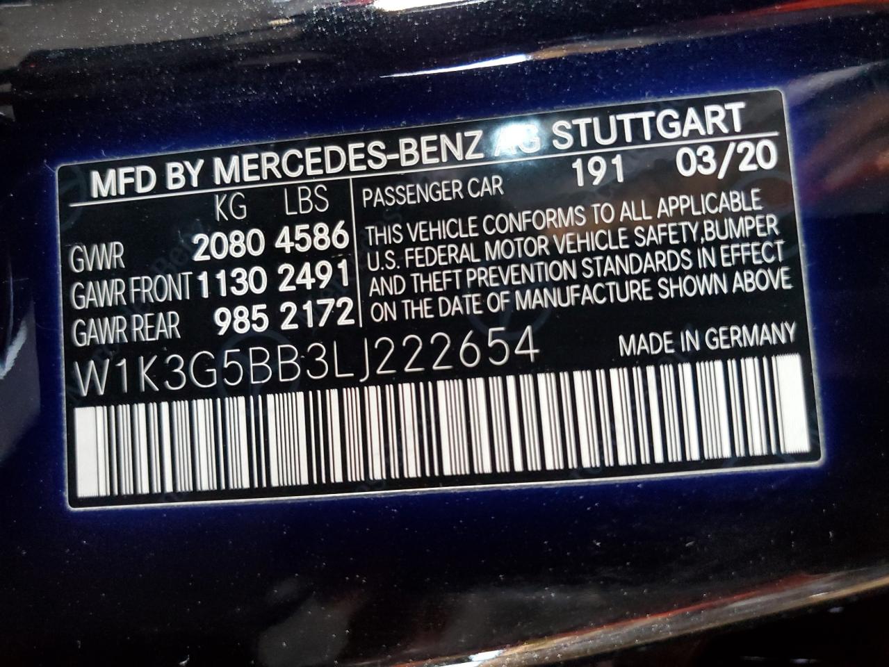 2020 Mercedes-Benz A 35 Amg VIN: W1K3G5BB3LJ222654 Lot: 64060445
