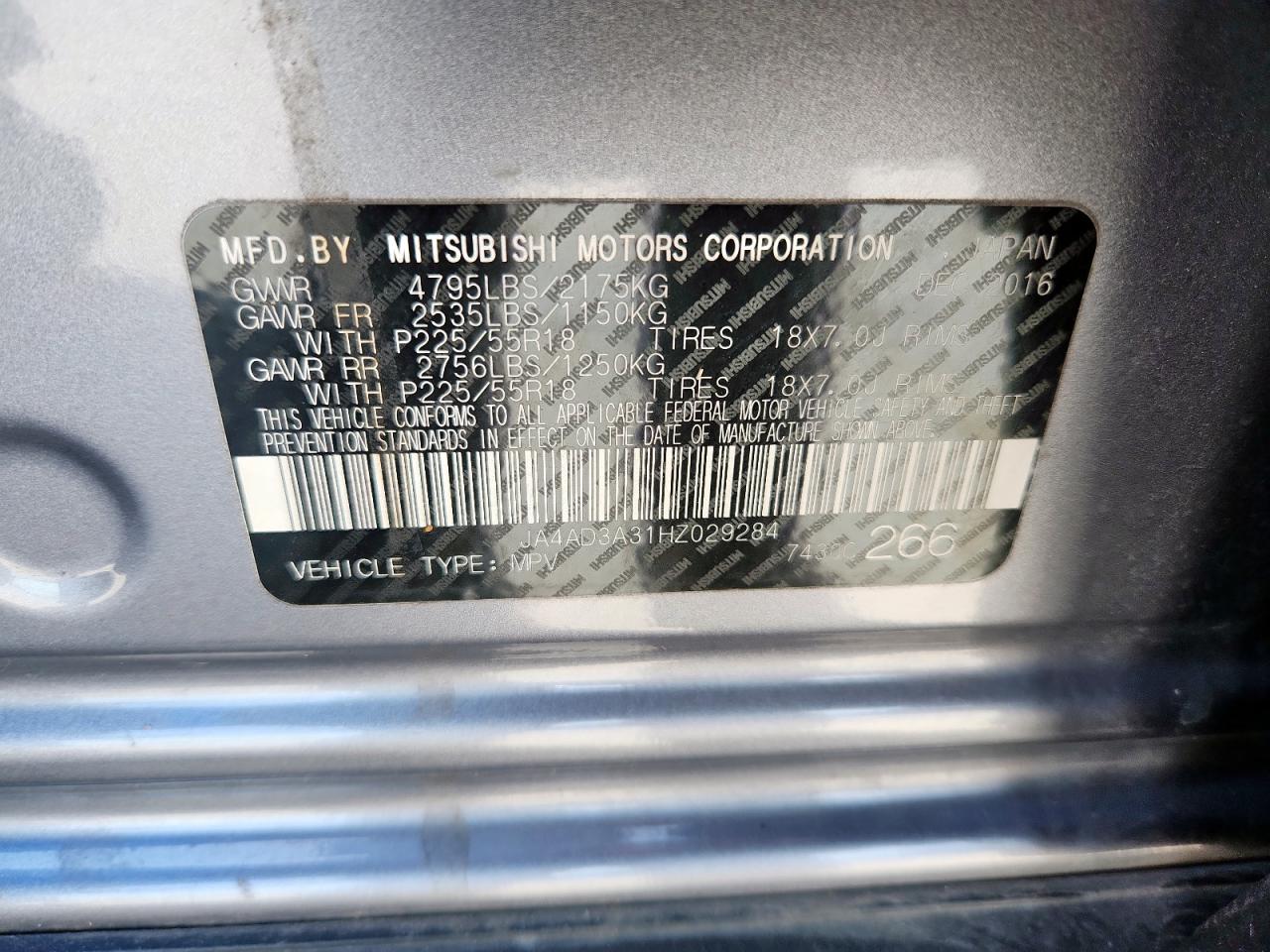 2017 Mitsubishi Outlander Se VIN: JA4AD3A31HZ029284 Lot: 62275455