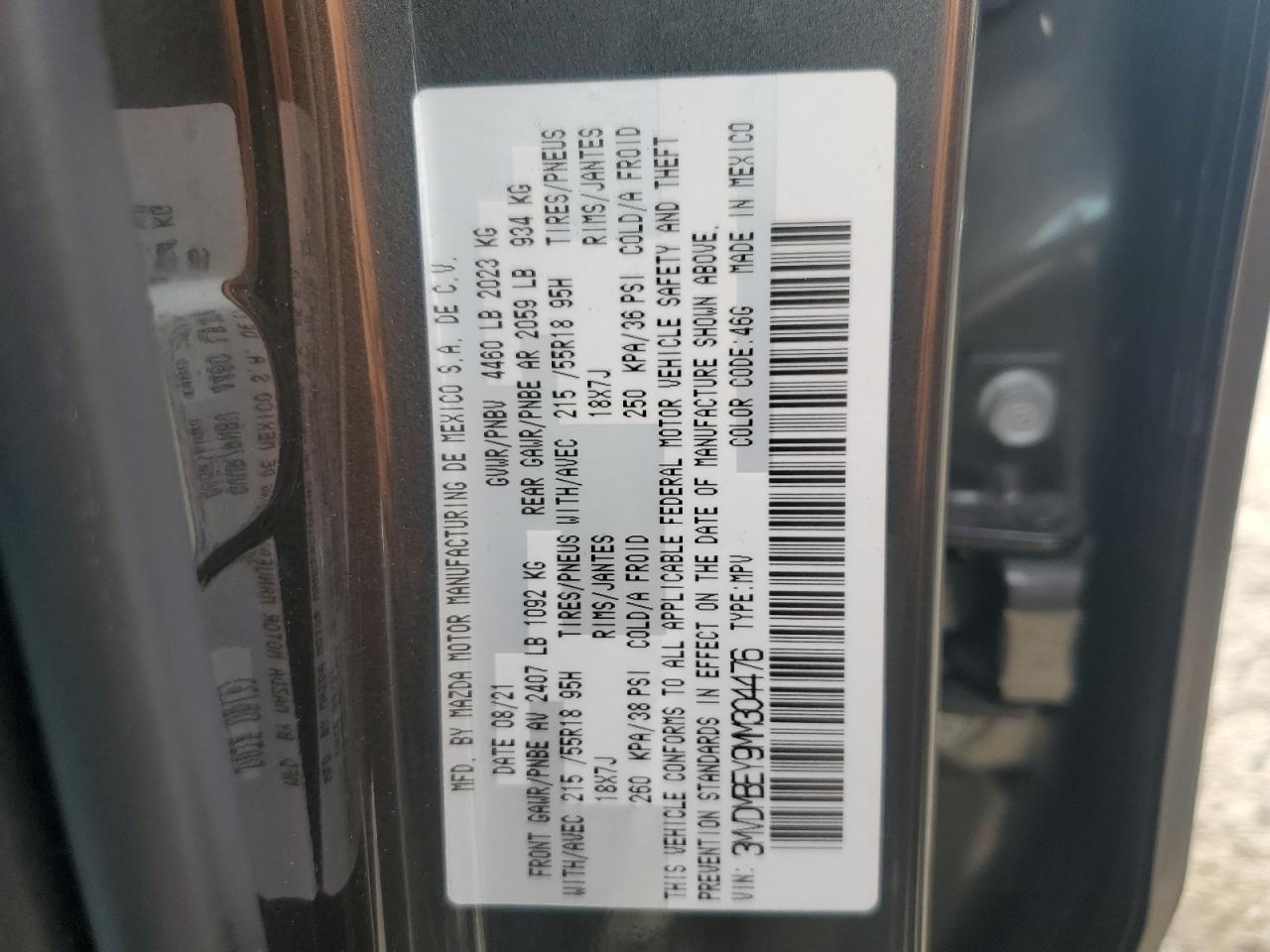 2021 Mazda Cx-30 Premium Plus VIN: 3MVDMBEY9MM304476 Lot: 64604385