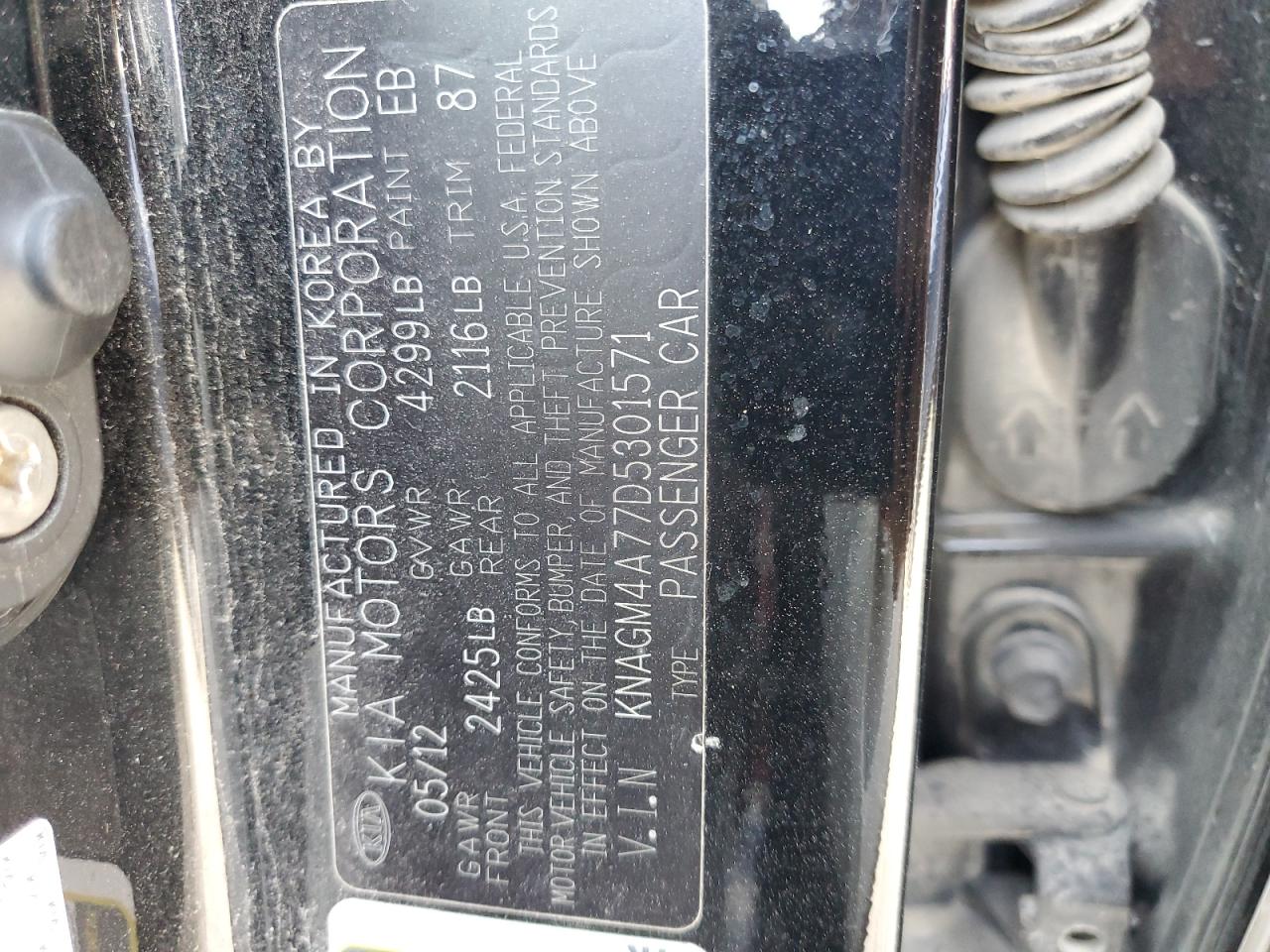 2013 Kia Optima Lx VIN: KNAGM4A77D5301571 Lot: 64410305